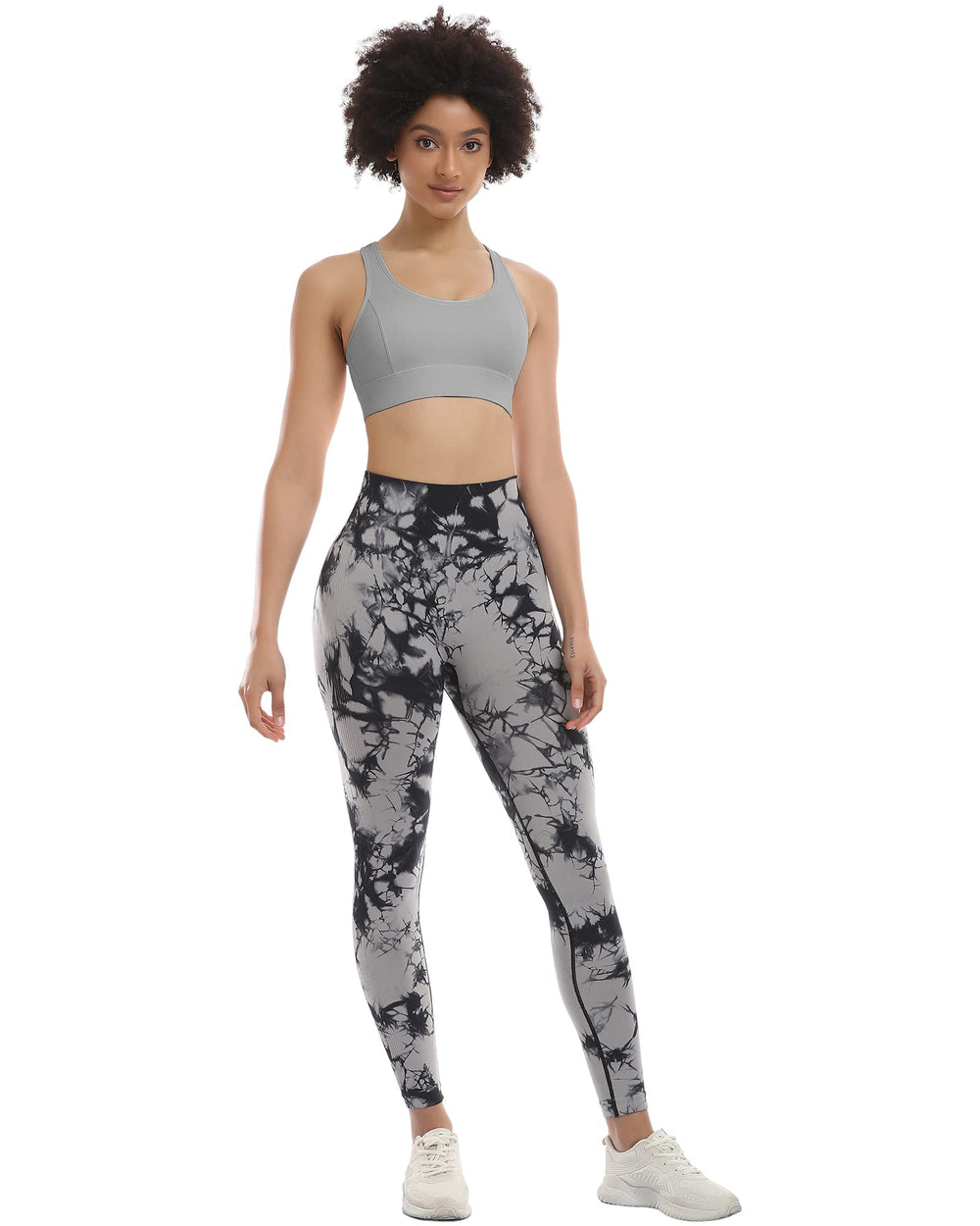 3 Piece Workout Leggings Sets for Women, Gym Scrunch Butt Butt Lifting Seamless Leggings (Tie Dye Black, L)