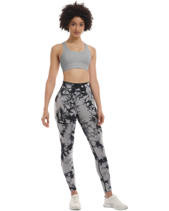 3 Piece Workout Leggings Sets for Women, Gym Scrunch Butt Butt Lifting Seamless Leggings (Tie Dye Black, L)