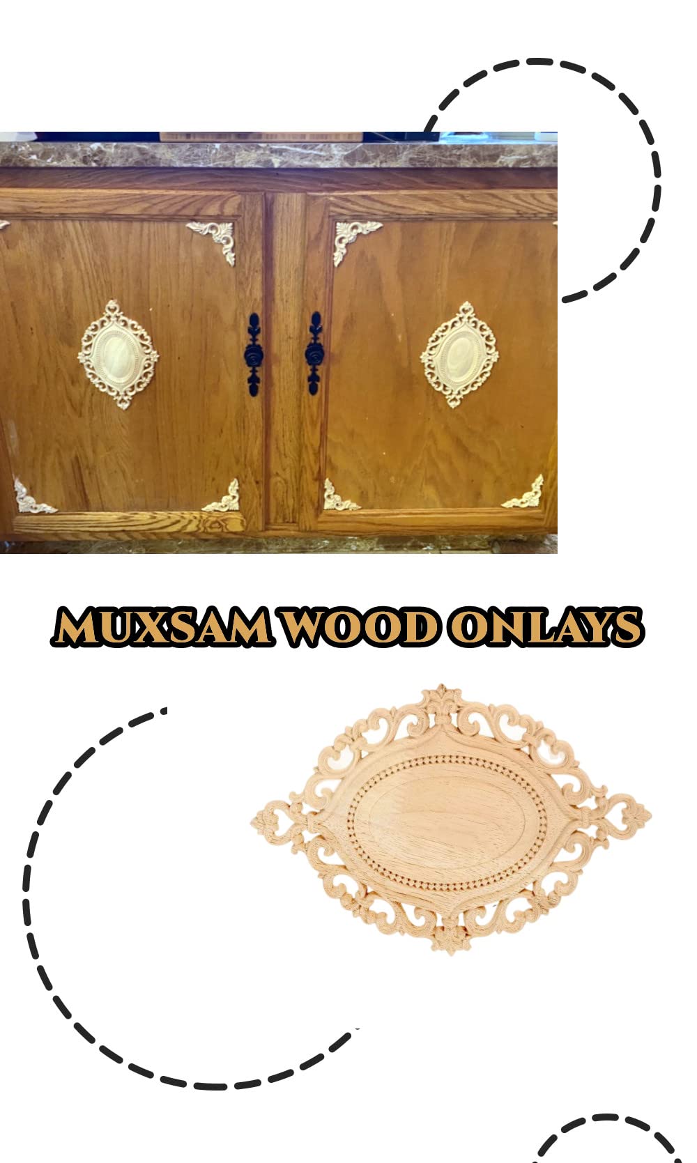 Wood Appliques Onlays, 1Pc Wooden Carved Carving Decal 