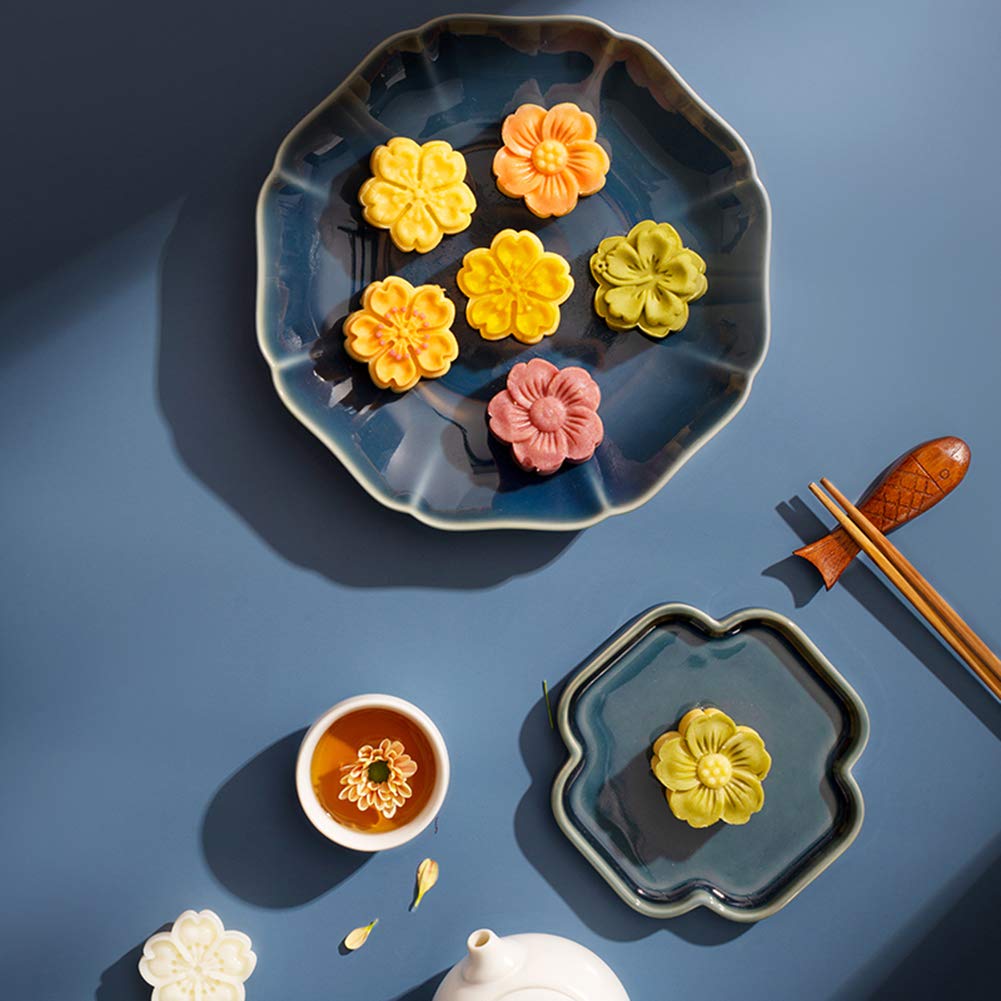 Moon Cake Mold Set 4pcs 50g Cookie Stamps, Cherry Blossom Floral Mid Autumn Festival DIY Hand Press Cookie Dessert Cutter Pastry Decoration Flower Impressions Tool Mooncake Maker (50g)