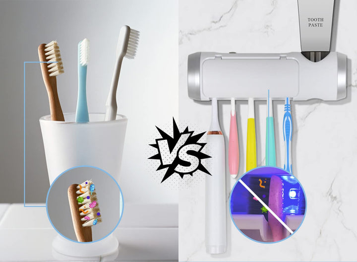 Toothbrush Holder 5 Slots with Cover, Wall Mounted Toothbrush Rack Cleaning Function, Bathroom Space Saving Toothbrush Organizer with Writable 3 PCS DIY Stickers