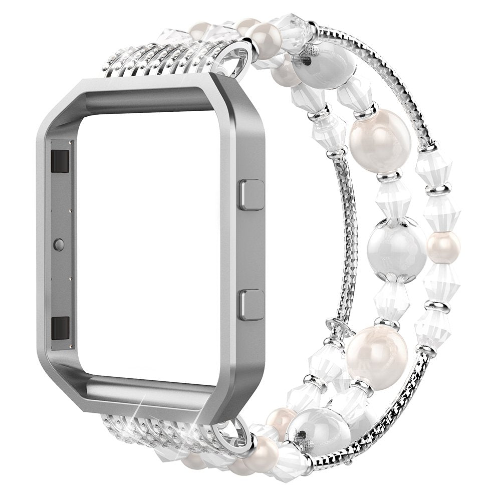 Fashion Elastic Band Compatible with Fitbit Blaze Smartwatch Fitness, Small(6.3) Handmade Beaded Jewelry Bracelet Band Strap Replacement for Fit bit Blaze Women, White