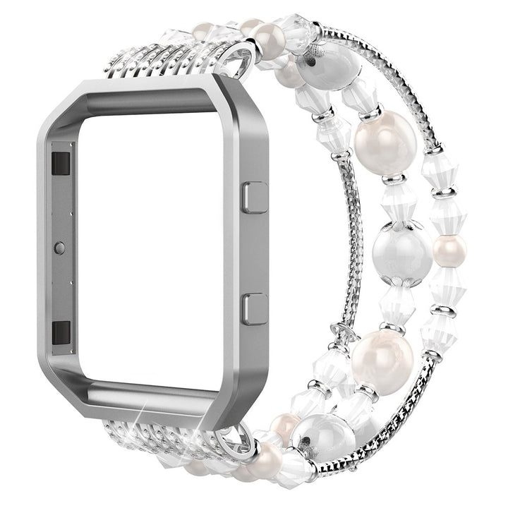 Fashion Elastic Band Compatible with Fitbit Blaze Smartwatch Fitness, Small(6.3) Handmade Beaded Jewelry Bracelet Band Strap Replacement for Fit bit Blaze Women, White