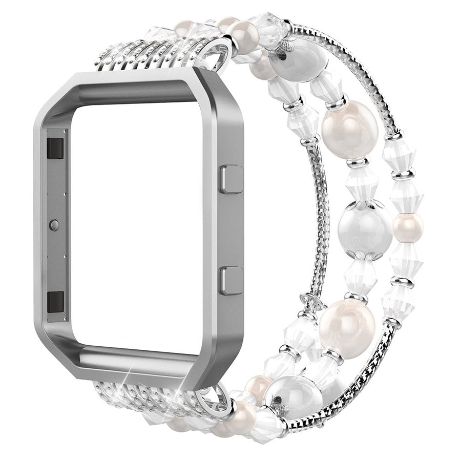 Fashion Elastic Band Compatible with Fitbit Blaze Smartwatch Fitness, Small(6.3) Handmade Beaded Jewelry Bracelet Band Strap Replacement for Fit bit Blaze Women, White
