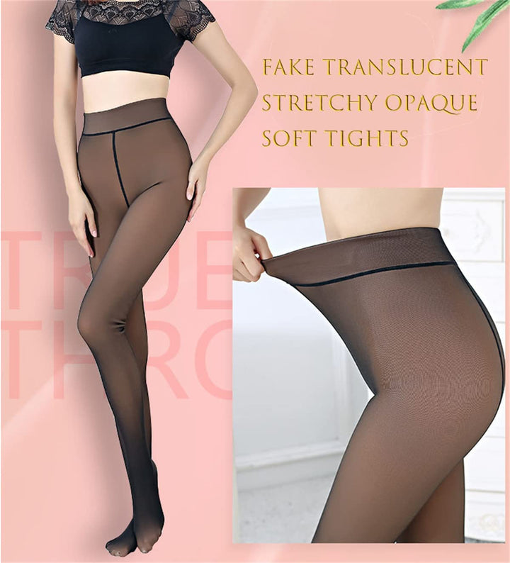Cokosoxo Fleece Lined Tights Women Fake Translucent The