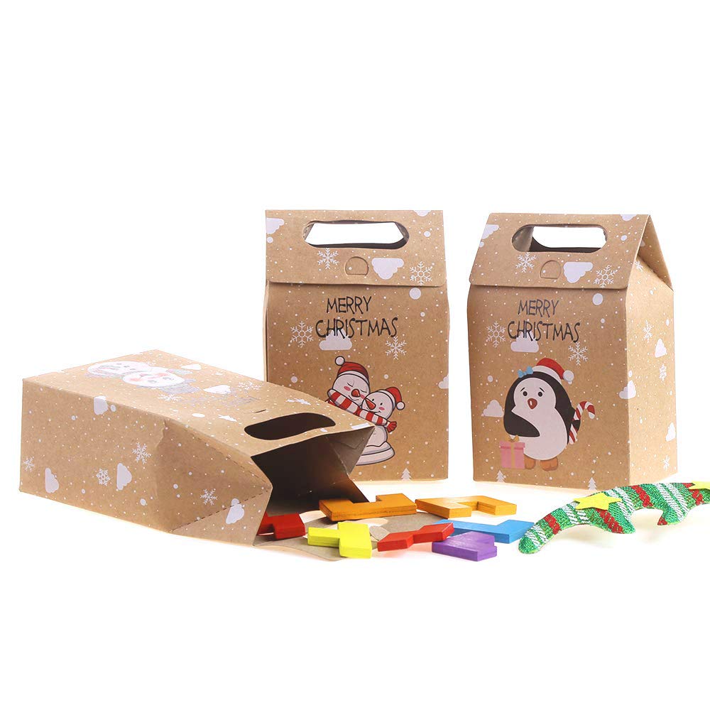 24Pcs Christmas Paper Gift Boxes with Handle, Christmas Element Assorted Bags for Christmas Party Supplies (6 Different Style)