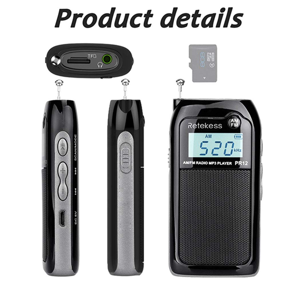 Retekess PR12 Digital Radio, Pocket Radio AM FM, Mini R