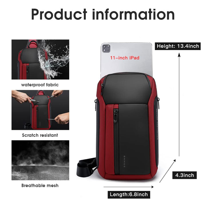 BANGE Waterproof Men's Chest Bag Shoulder bags Crossbody Sling Backpack (7566Red)