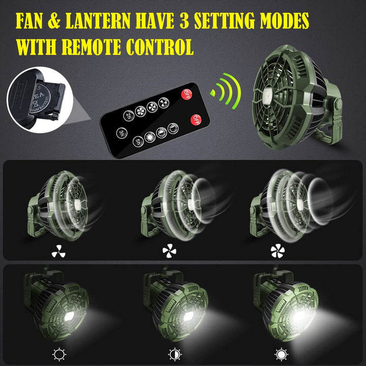 ayamaya Rechargeable Camping Tent Fan with LED Light & Remote Control, 7800mAh Portable Led Light Camping Lantern Fan USB Desk Ceilling Fan for Camping Car Office Hurricane Emergency Survival
