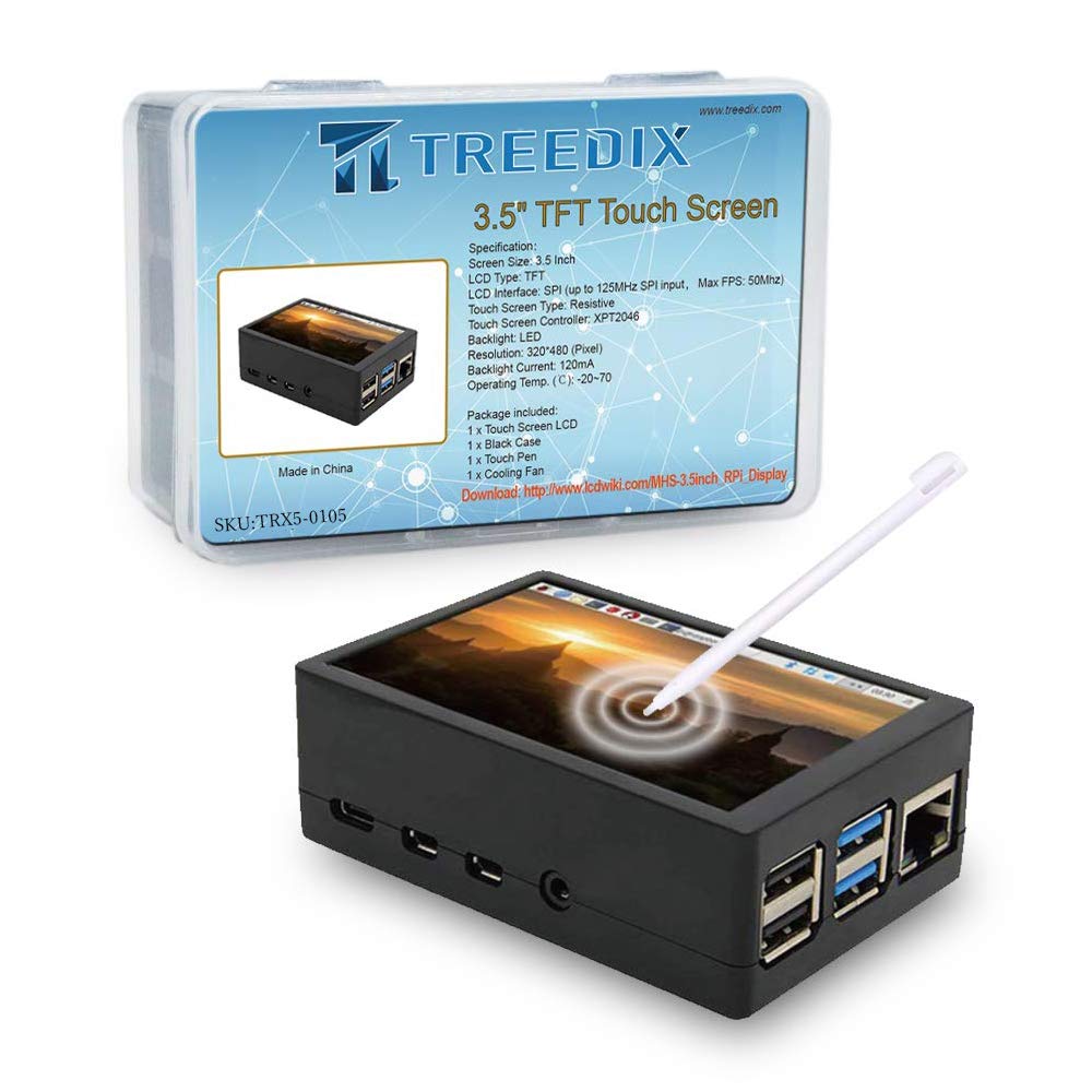 3.5inch TFT Touch Screen Module 50Hz 320x480 Resolution LCD Display with Touch Pen ABS Case and Cooling Fan Compatible with Raspberry 4B Pi4