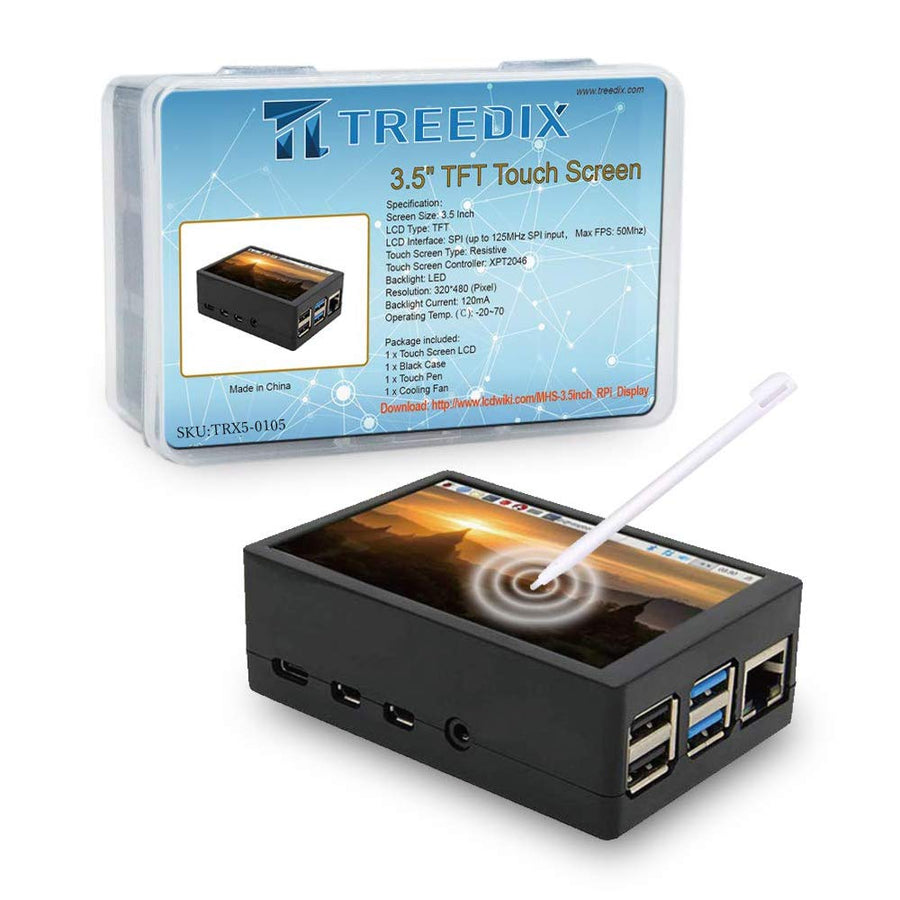 3.5inch TFT Touch Screen Module 50Hz 320x480 Resolution LCD Display with Touch Pen ABS Case and Cooling Fan Compatible with Raspberry 4B Pi4
