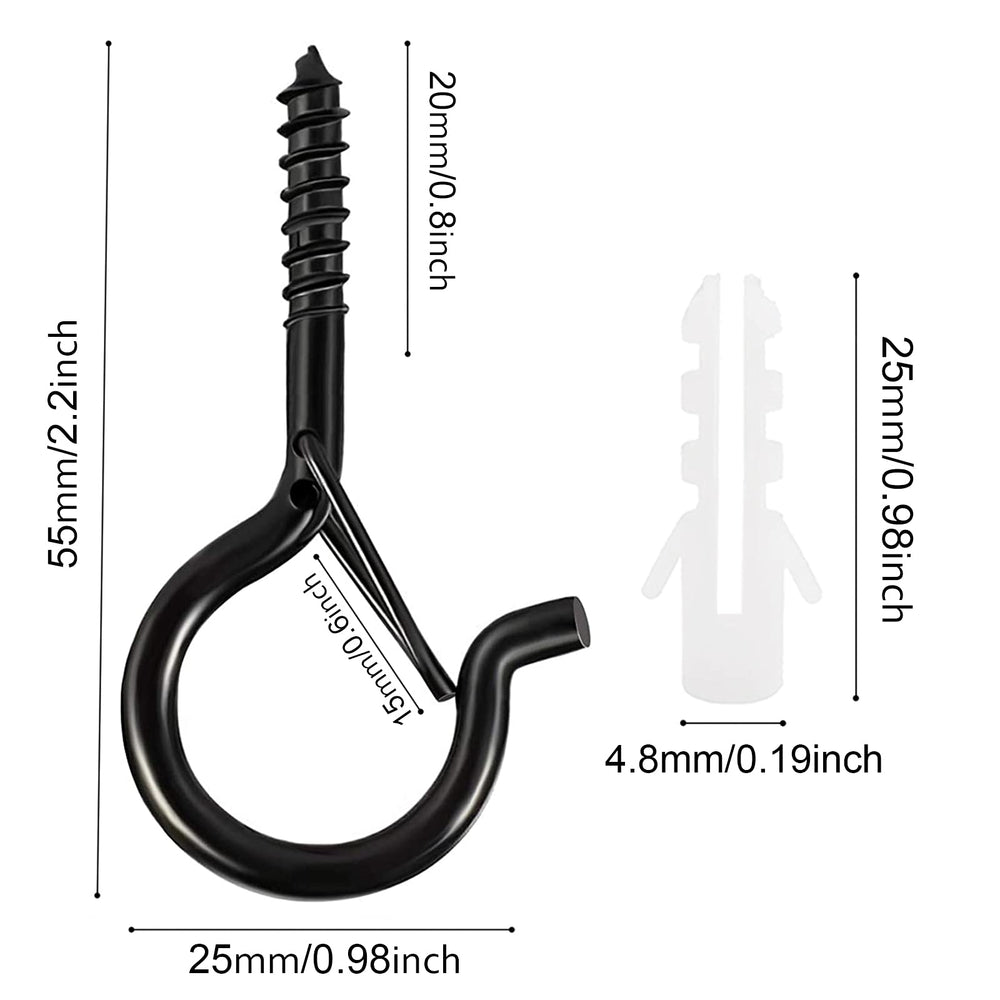 Q Hanger Hooks Screw Hanging Hooks Easy Release Wall Plant Hooks Light Hangers with Safety Buckles for String Lights Festival Decoration Kitchen Use Hanging Supplies (Pack of 12, Black)