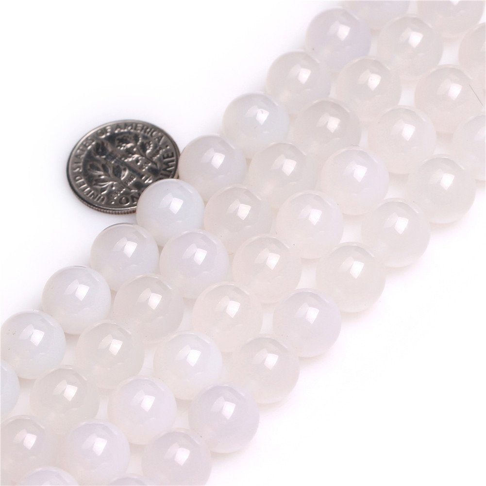 White Agate Beads Round 8mm Natural Gemstone Loose Beads for Jewelry Making (46-48pcs/strand)
