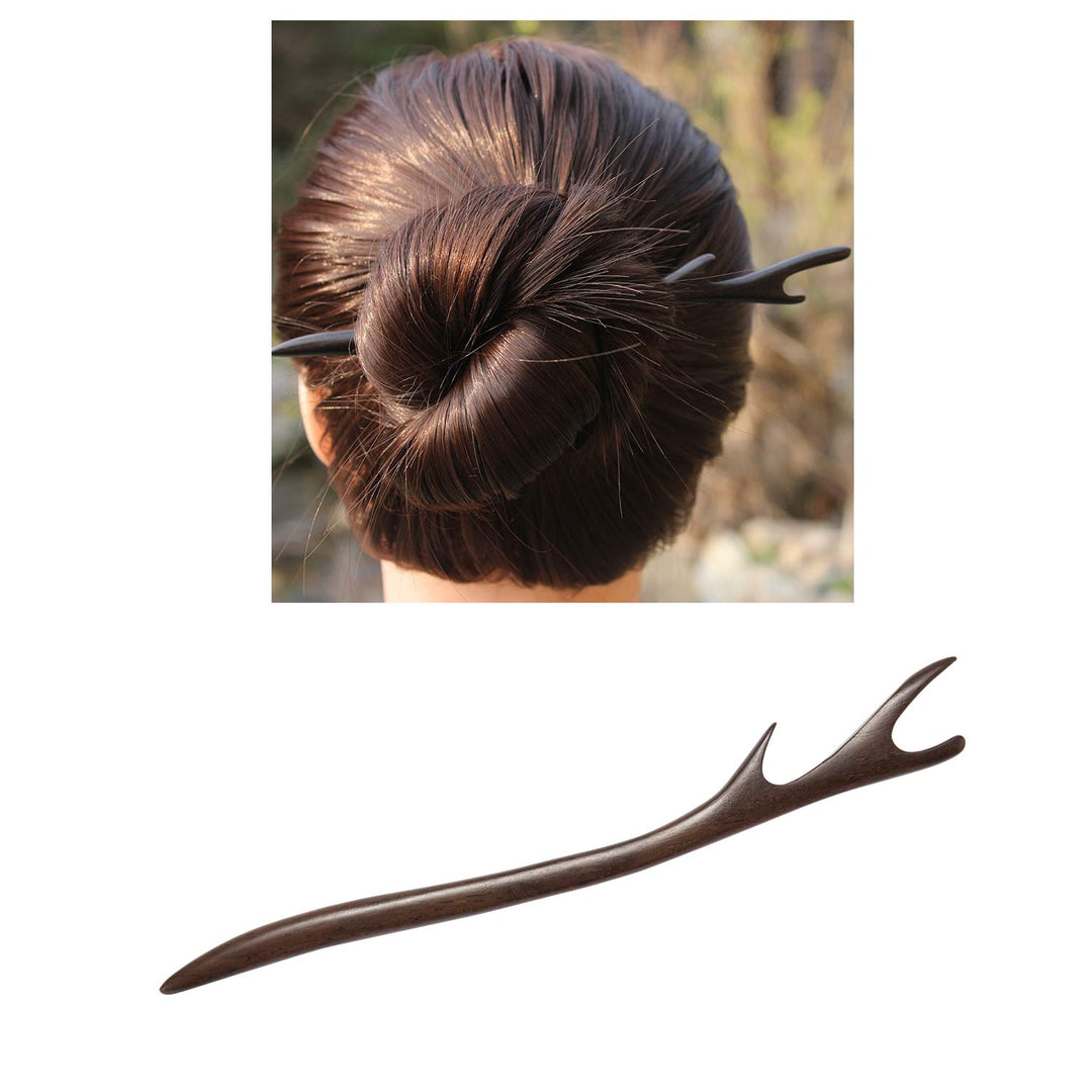 7 Pack Handmade Chinese Japanese Black Wood Hair Pins Picks Wooden Carved Long Fork Pen Hairpins Sticks Clips Barrettes for Hair Bun