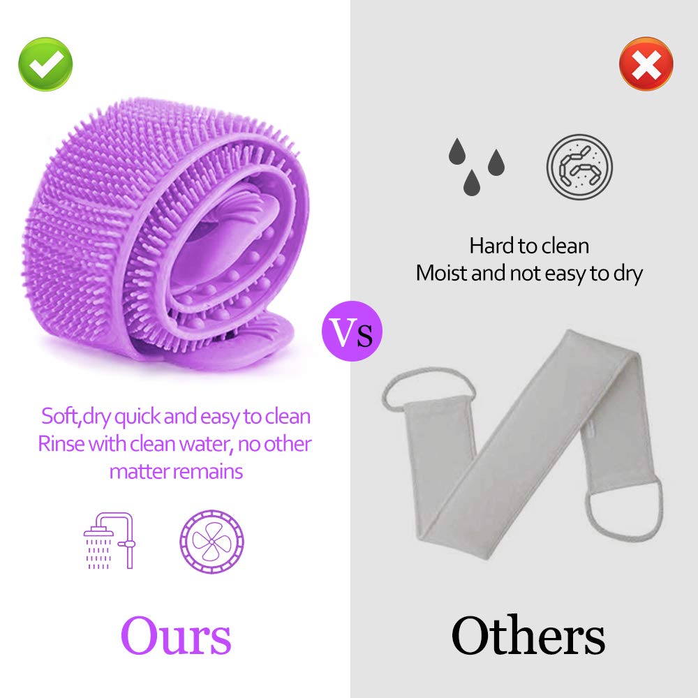Back Scrubber for Shower,30inches and 35Ã‚½ inches Two Size for Choosing Bath Body Brush Silicone Back Brush Extra Long Exfoliating Body Scrubber With Handle for Men and Women.(Purple)