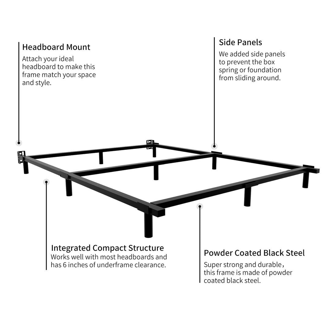 King Bed Frame, Heavy Duty Metal King Size Bed Frame for Boxspring and Mattress, Easy Assembly 9-Leg Support Mattress Base, Noise Free 7-Inch Low Bed Frame, Black