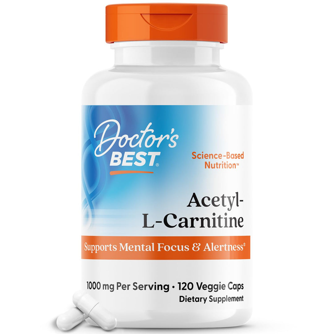 Doctors Best Acetyl-L-Carnitine, Supports Mental Focus &amp; Alertness, Non-GMO, Gluten Free, Soy Free, Vegan 120 Veggie Caps