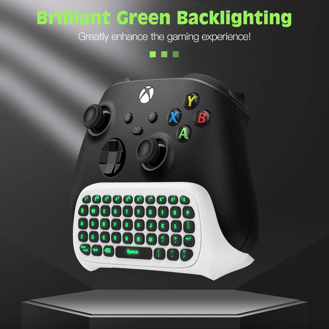 Green Backlight Keyboard for Xbox One, Xbox Series X/S,Wireless Chatpad Message KeyPad with Headset &amp; Audio Jack,Mini Game Keyboard Fit Xbox One/One S/One Elite/2, 2.4G Receiver Included, White