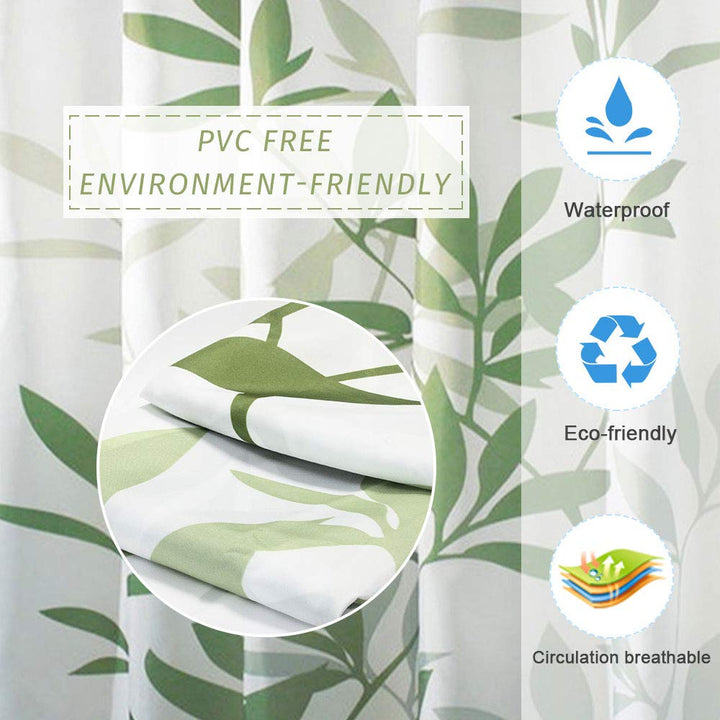 Green Leaves Shower Curtain,Decorative Plant Bath Curtain Fabric Bathroom Curtain,72 x 72 Inch