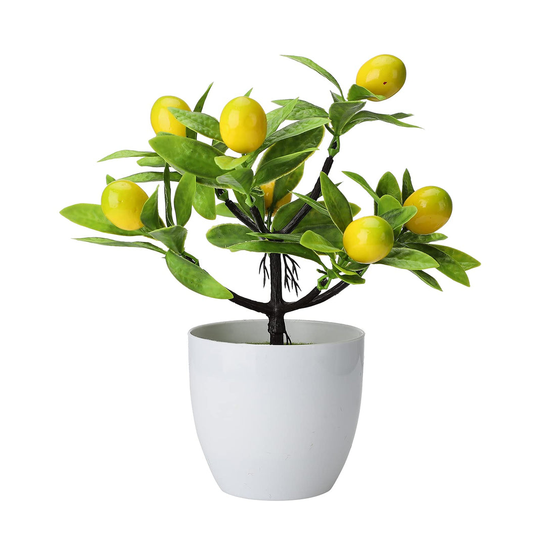 Artificial Lemon Tree Topiary,Mini Potted Lemon Tree Simulation Lemon Bonsai,Mini Potted Plants Artificial Lemon Tree Greenery in Pots, Yellow (210316XU02-2#BZT54)