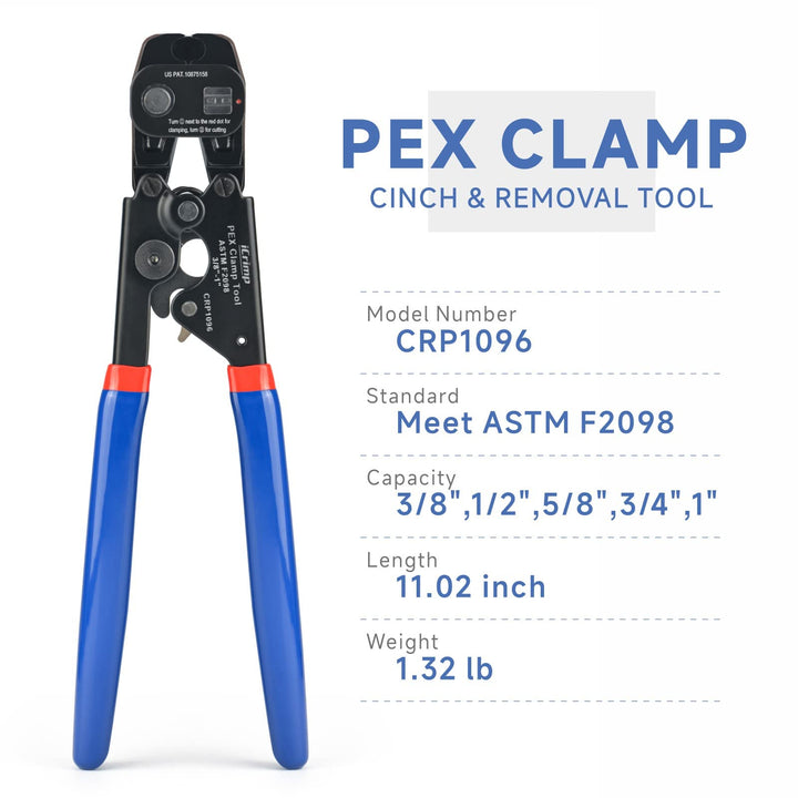Ratchet PEX Cinch Tool with Removing function for 3/8 to 1-inch Stainless Steel Clamps with 20PCS 1/2-inch and 10PCS 3/4-inch PEX Clamps and Pipe Cutter- All in One