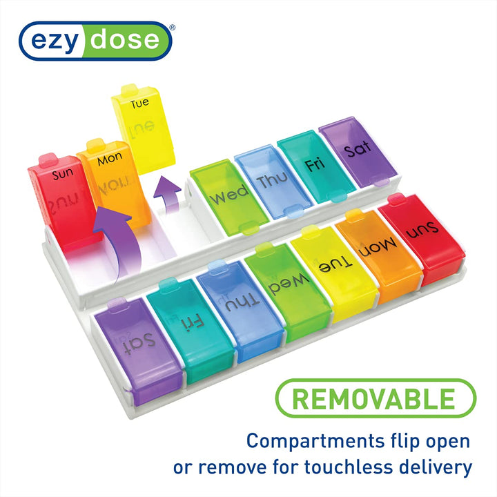 Ezy Dose Ezy Fill (14-day) Pill, Medicine, Vitamin Organizer Box, Detachable Pill Dispenser, Rainbow