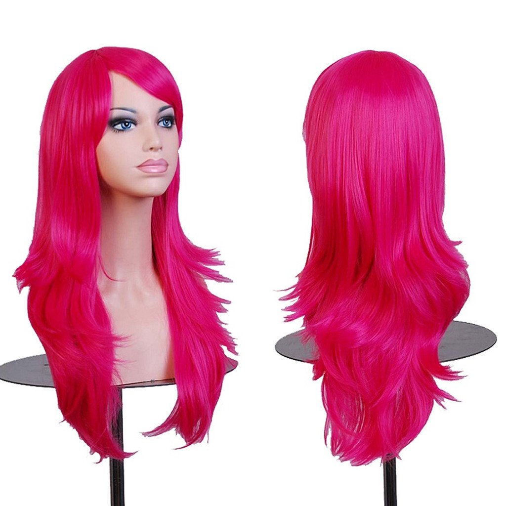 Wigs 28 Long Wavy Hair Heat Resistant Cosplay Wig for Women (Rose)
