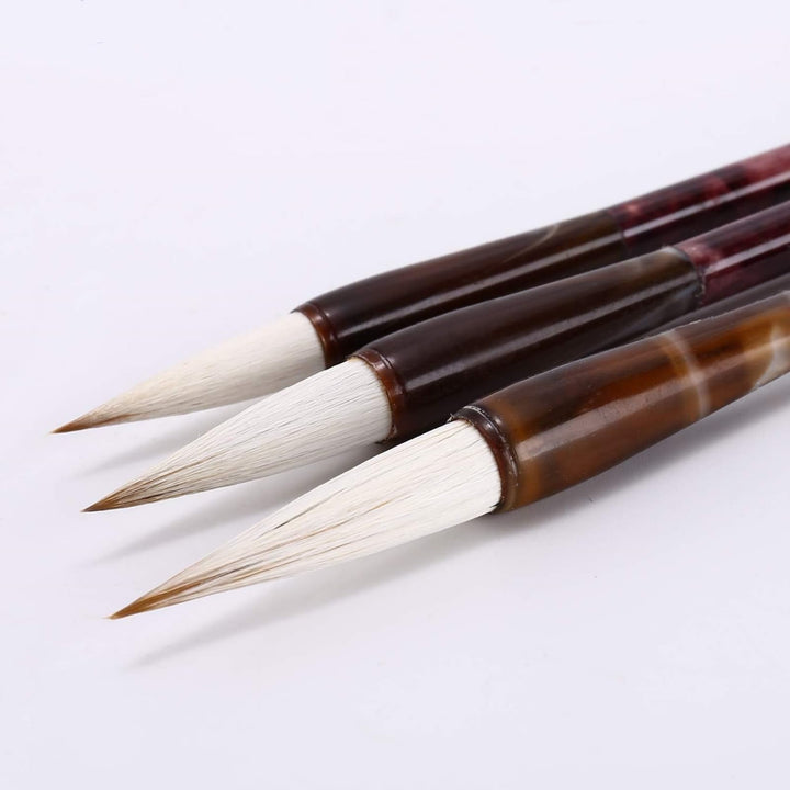 Chinese Calligraphy Brush Kanji Japanese Art Sumi Writing Painting Drawing Practicing Brush Set for Students and Beginners, Wolf Sheep Mix Brush, Set of 3 (S,M,L)