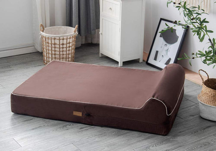 Orthopedic Memory Foam Dog Bed 7 Inch Thick Extra Large Dog Bed With Pillow Brown 50x34x10 Includes Waterproof Liner &amp; Durable Removable Cover With Smart Design