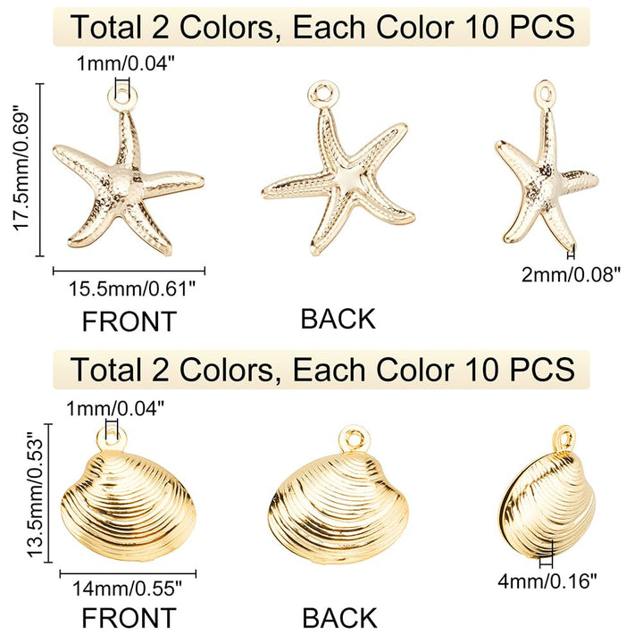 4 Styles Starfish Shell Charms, 40pcs Sea Scallop Metal Charms Pendants Ocean Seashell Dangle Charms Beads for Beach Summer Hawaii Earring Necklace Bracelet Jewelry Making
