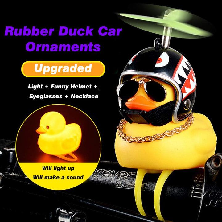 Rubber Duck Car Ornaments, 2Pcs Yellow Duck Car Dashboard Decorations Squeeze Duck Bicycle Horns with Propeller Helmet