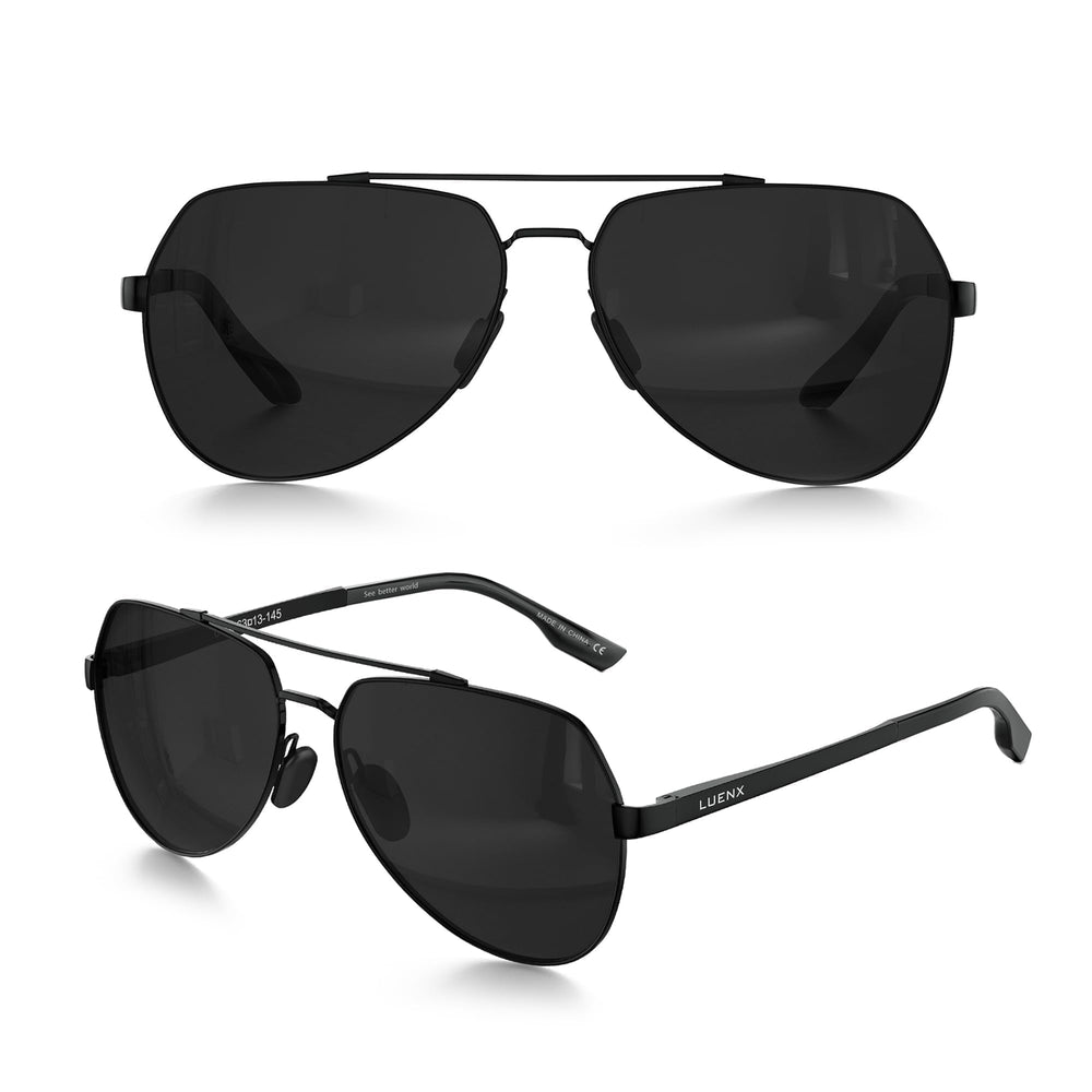 Men Aviator Sunglasses Polarized Shades Flexible Spring Hinge - Light Blue Mirror Lens Black Metal Frame 60mm