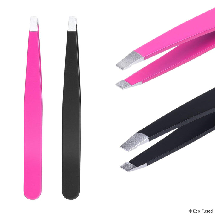 Tweezers - 2 Sets - Slant/Pointed/Flat - High Precision - Pluck Eyebrows, Apply Fake Eyelashes, Remove Facial/Body/Ingrown Hair - Essential Beauty &amp; Personal Care Tool - Pink and Black