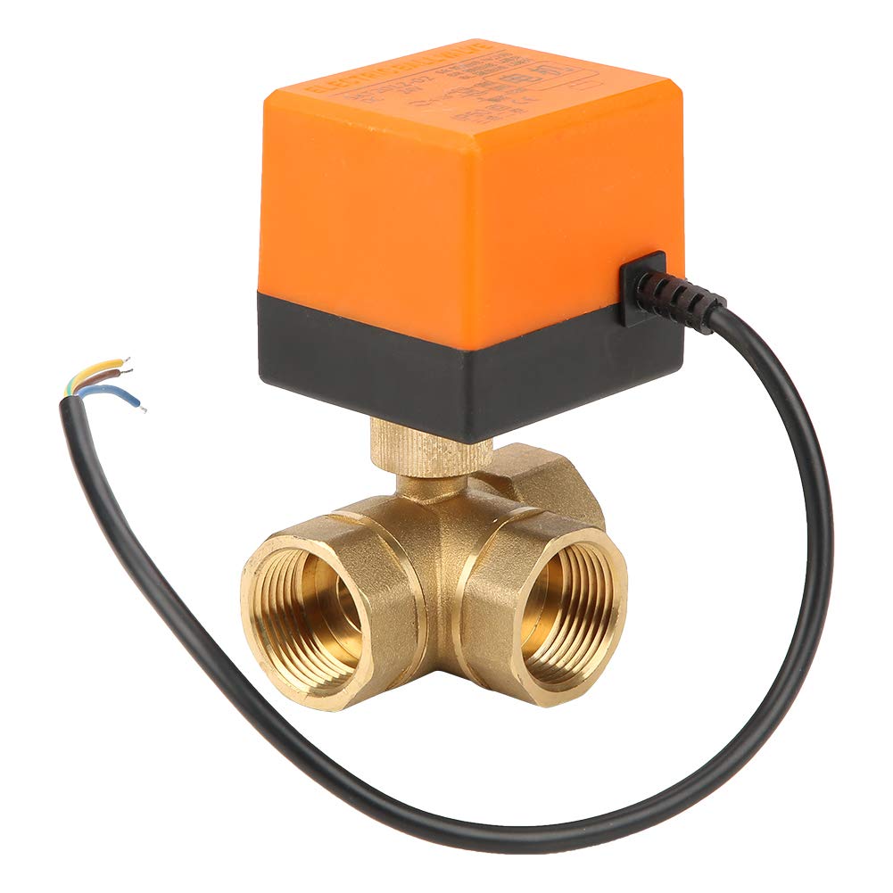 DN25 3 Way 3 Wires Motorized Ball Valve G1 Brass Built-in Actuator Electrical Ball Valve for Air Conditioner DC 24V