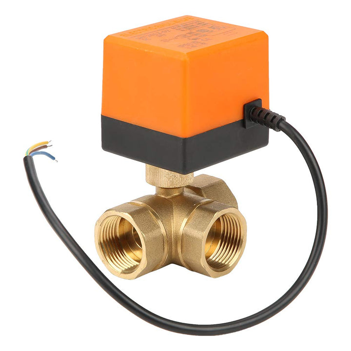 DN25 3 Way 3 Wires Motorized Ball Valve G1 Brass Built-in Actuator Electrical Ball Valve for Air Conditioner DC 24V