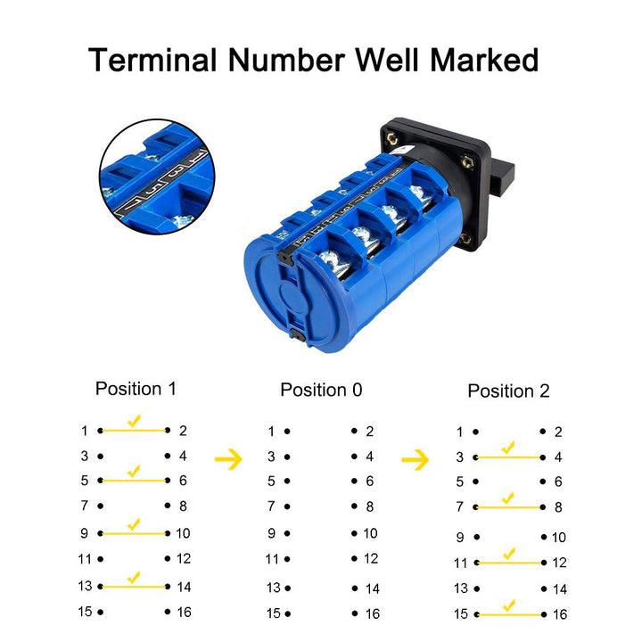 Changeover Switch LW28-63 3 Positions 16 Terminals Universal Rotary Cam Selector Latching Switches 690V 63A