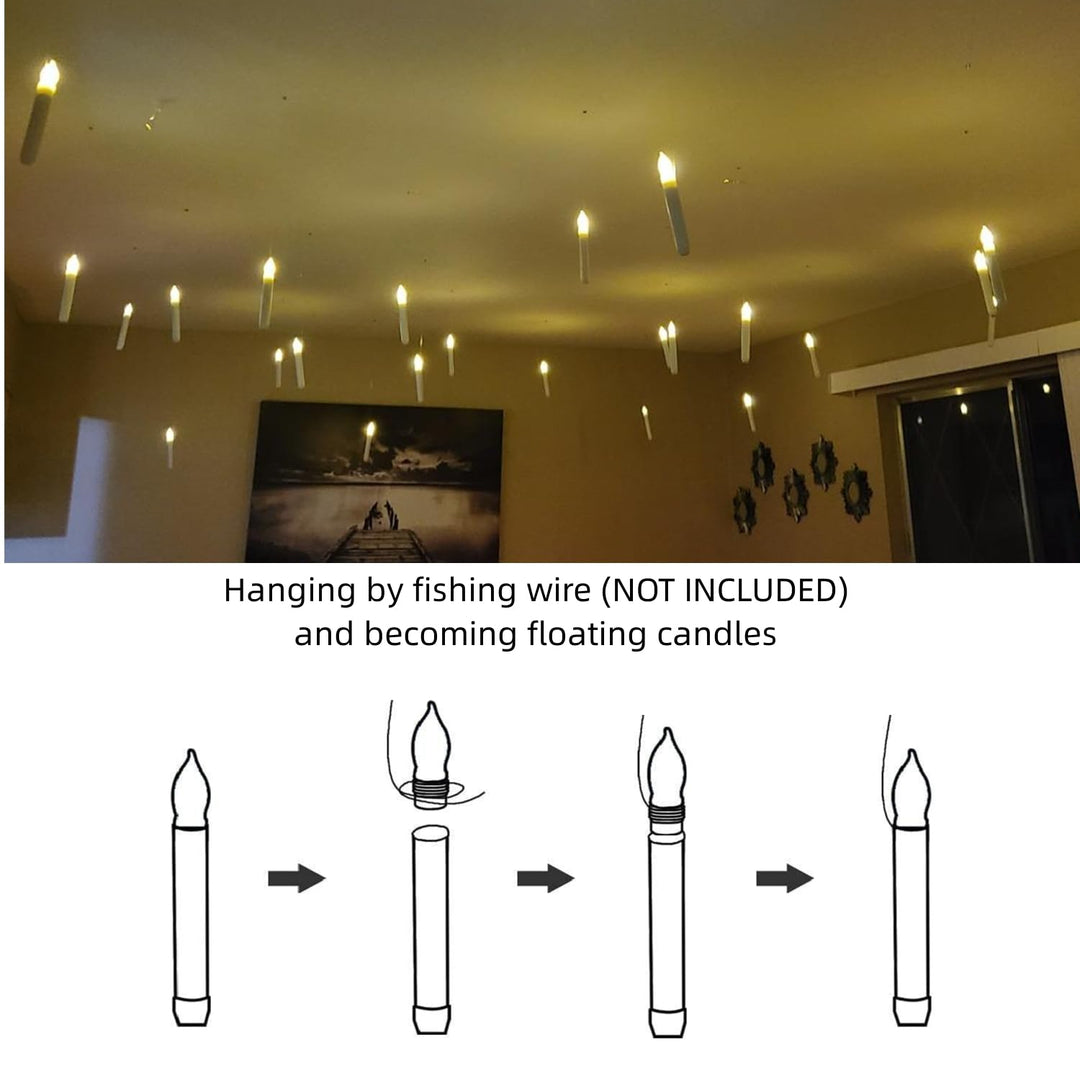 12pcs Batteries Operated Taper Candles with Remote, Warm White Flickering Light, Flameless Handheld Candles Floating, Led Hanging Candlesticks for Party Halloween Christmas Church Home