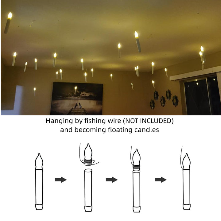 12pcs Batteries Operated Taper Candles with Remote, Warm White Flickering Light, Flameless Handheld Candles Floating, Led Hanging Candlesticks for Party Halloween Christmas Church Home