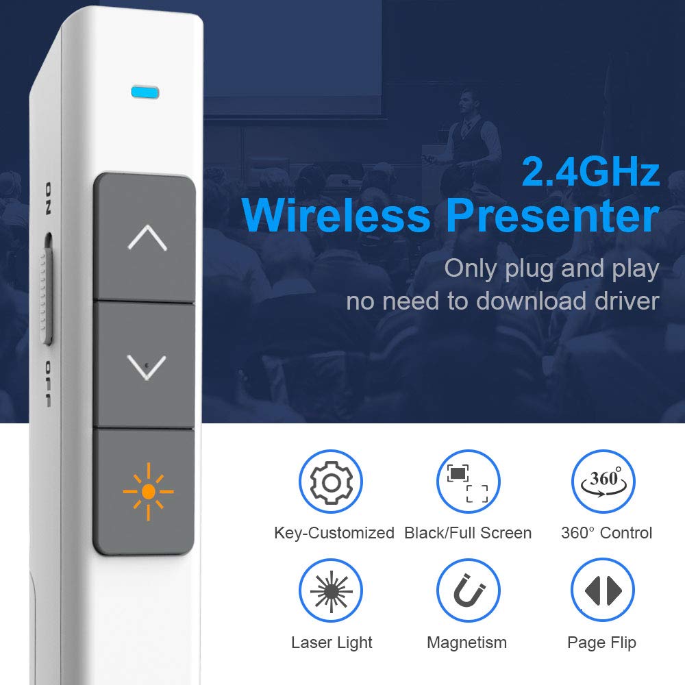 NORWII N26 Wireless Presentation Clicker with Pointer, Presentation Remote, Wireless Presenter for PowerPoint Presentations, PowerPoint clicker (N26-white)