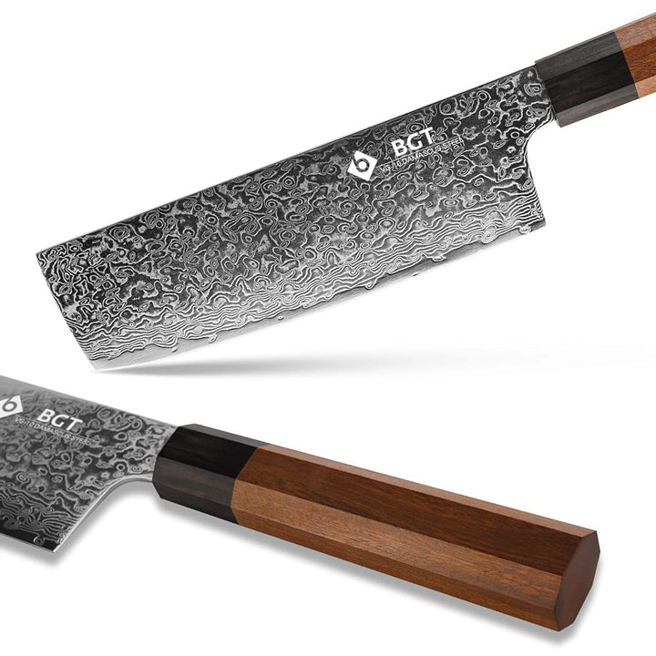 Nakiri Knife, 7 inch Japanese 67 Layer VG-10 Damascus Steel Chef Knife, Sharp Japanese Kitchen Knife with Octagon Wood Handle and Gift Box