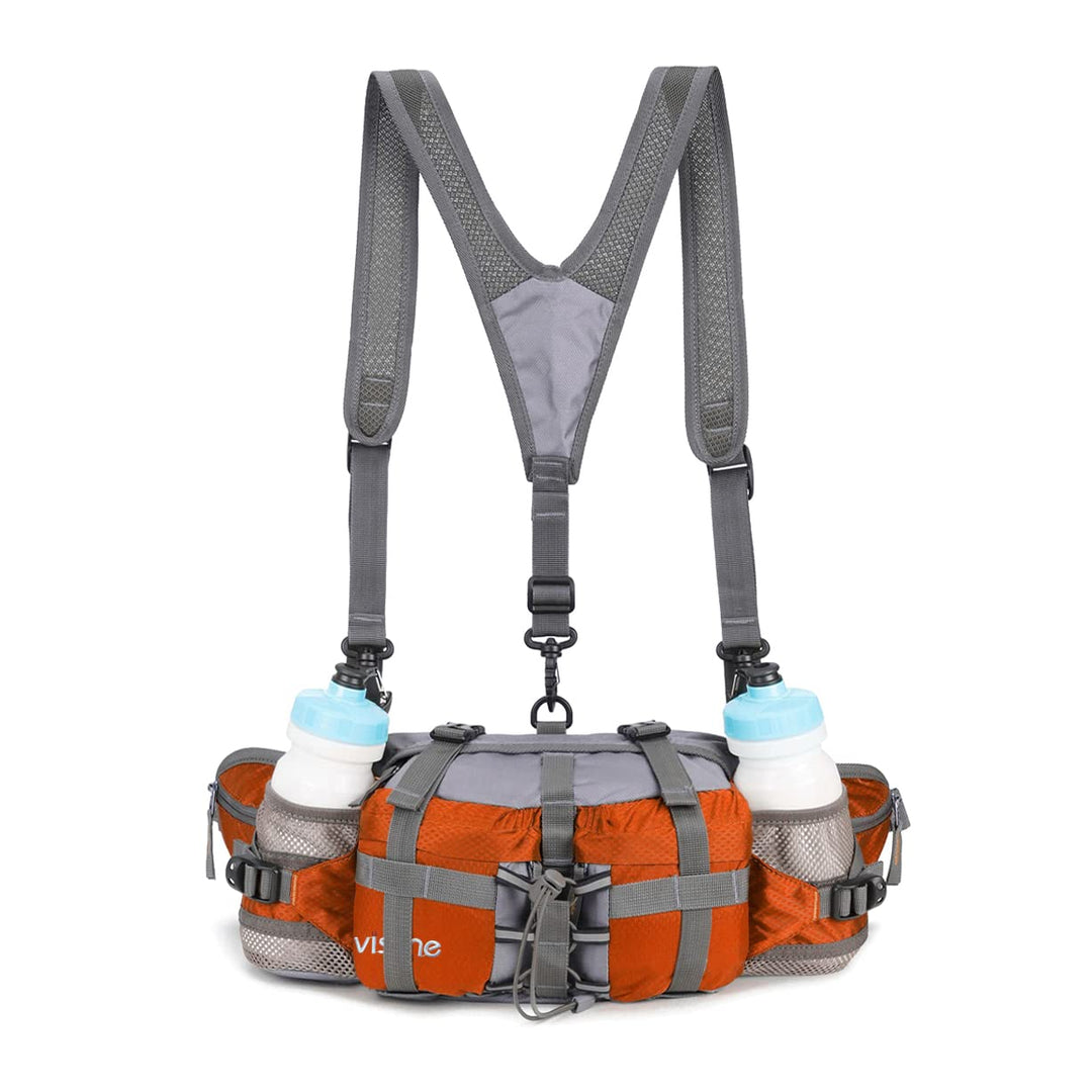 Bp Vision Outdoor Fanny Pack Hiking Camping Biking Waterproof Waist Pack 2 Water Bottle Holder Sports Bag for Women and Men Orange