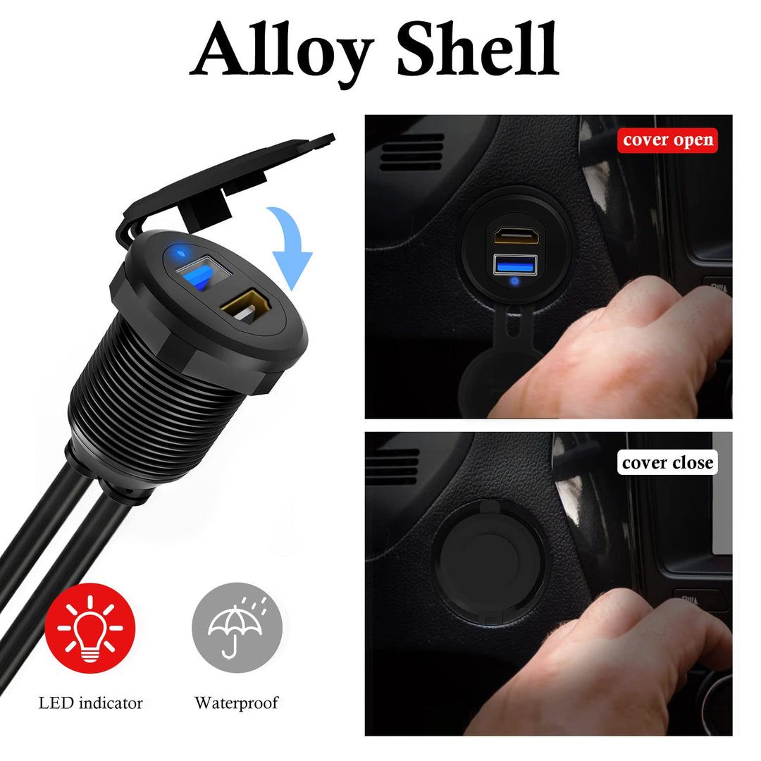 BATIGE USB 3.0 HDMI Car Mount Flush USB Port Cable, All