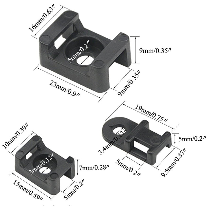120PCS 3 Values Saddle-type Cable Tie Mount Bases for Cable Wire Tubing Sleeving Conduit Adjustable Cable Tie Holder Set Matched with 120PCS Black Flexible Zip Ties(Black)