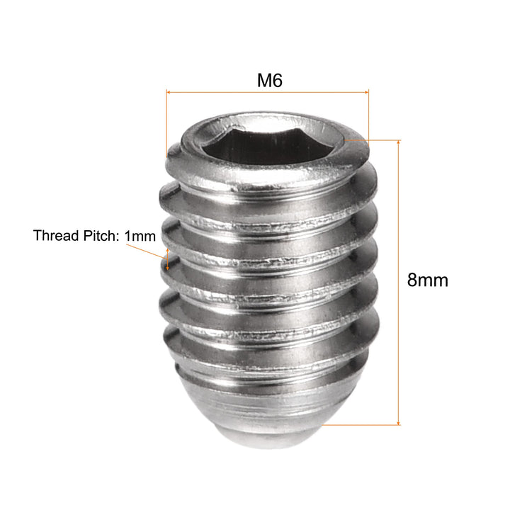 Ball Point Set Screws, M6 x 8mm 304 Stainless Steel Metric Spring Hex Socket Screw 20pcs
