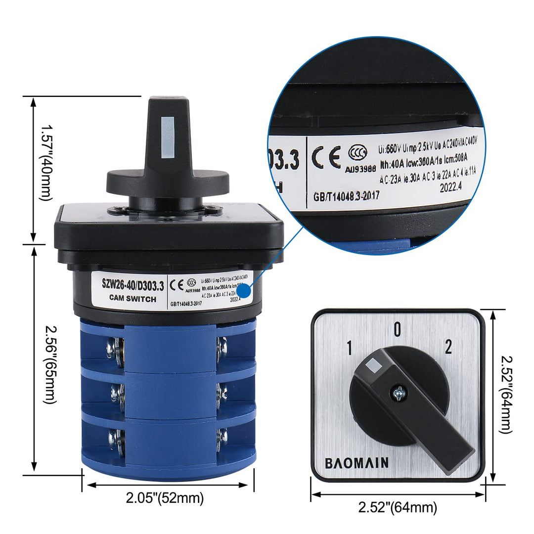 Rotary Cam Changeover Switch SZW26-40/D303.3 AC 660V 40A 12 Terminal 3 Phase