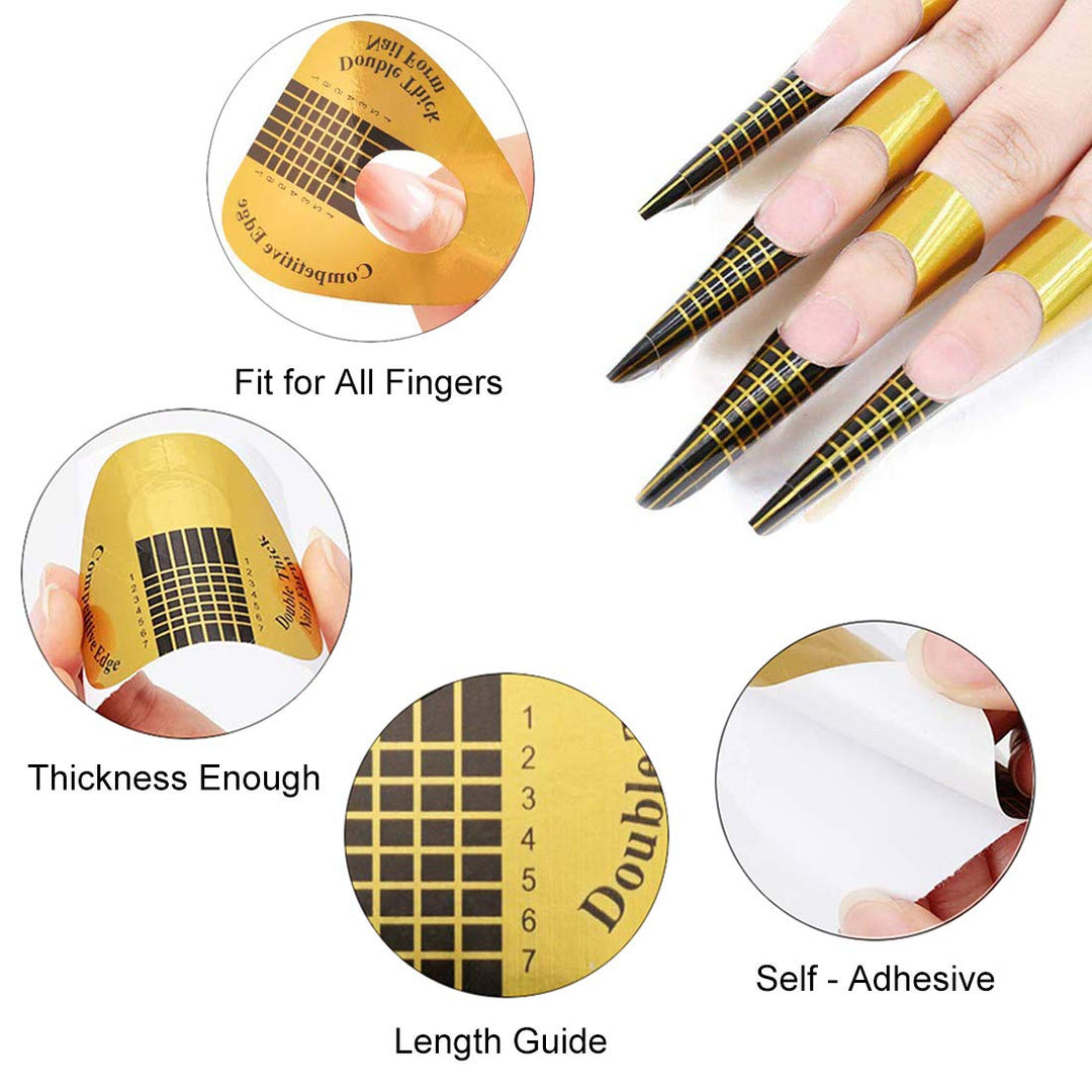 200 Pcs Long Nail Forms for Acrylic Nails, Thick Nail Art Tips Extension Forms, Durable Acrylic Nail Paper Forms for Gel Nail, Nail Former Stickers with Numbers Marked