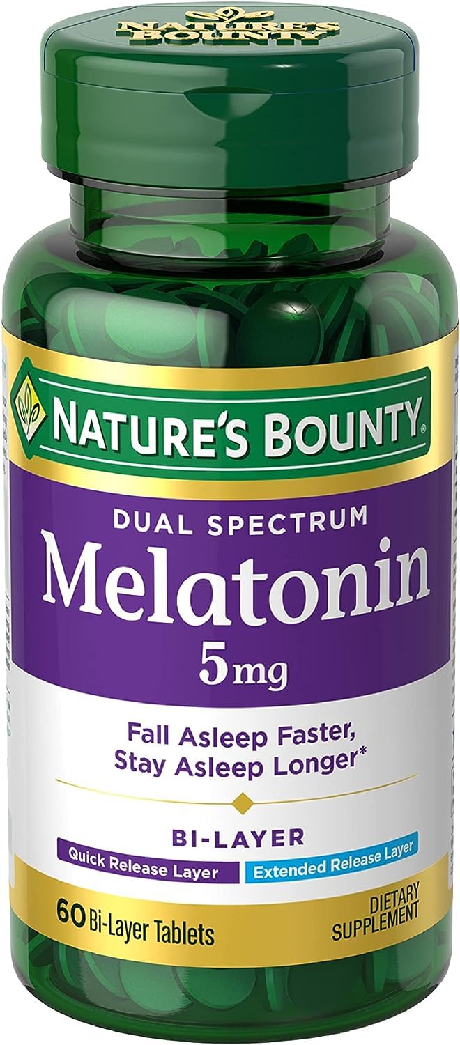 Nature&#39;s Bounty Dual Spectrum Bi-Layer Melatonin 5 mg Tablets - 60 Count