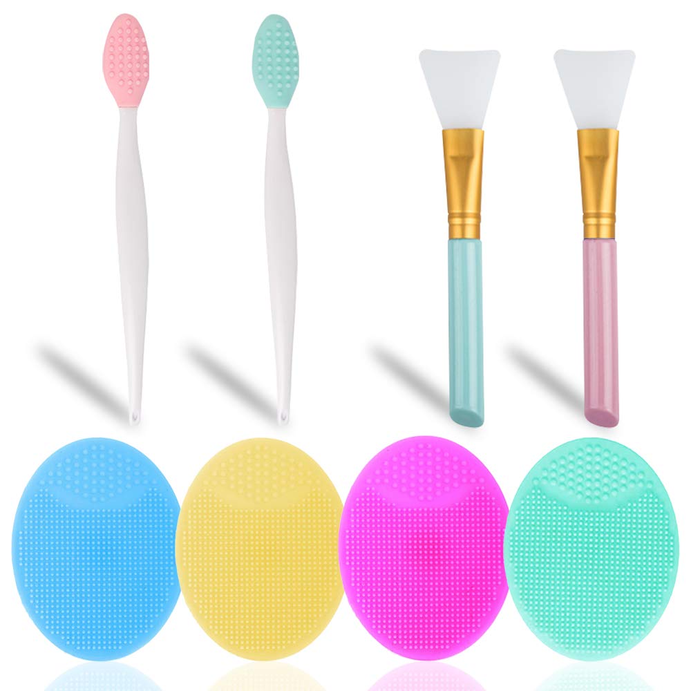 Set of 8, Beauty Tool Brush Set, 4 Silicone Face Scrubbers Exfoliating Brushes Facial Cleaning Brushes, 2 Silicone Exfoliating Lip Scrub Brushes and 2 Silicone Brushes