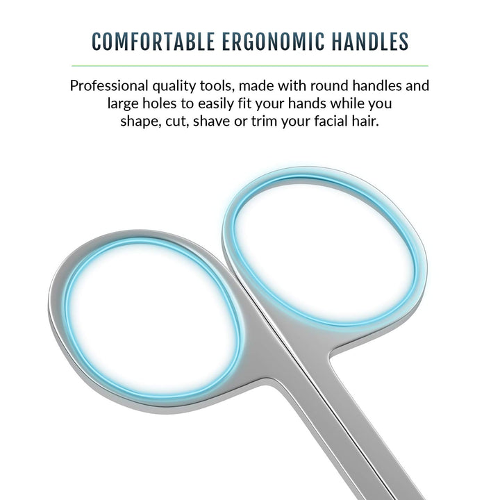 Facial Hair Scissors - Curved and Rounded - Eyebrow Scissors, Mustache, Nose Hair, Beard Trimming Scissors, Safety Use for Eyelashes and Ear Hair - Small Grooming Scissors for Women &amp; Men