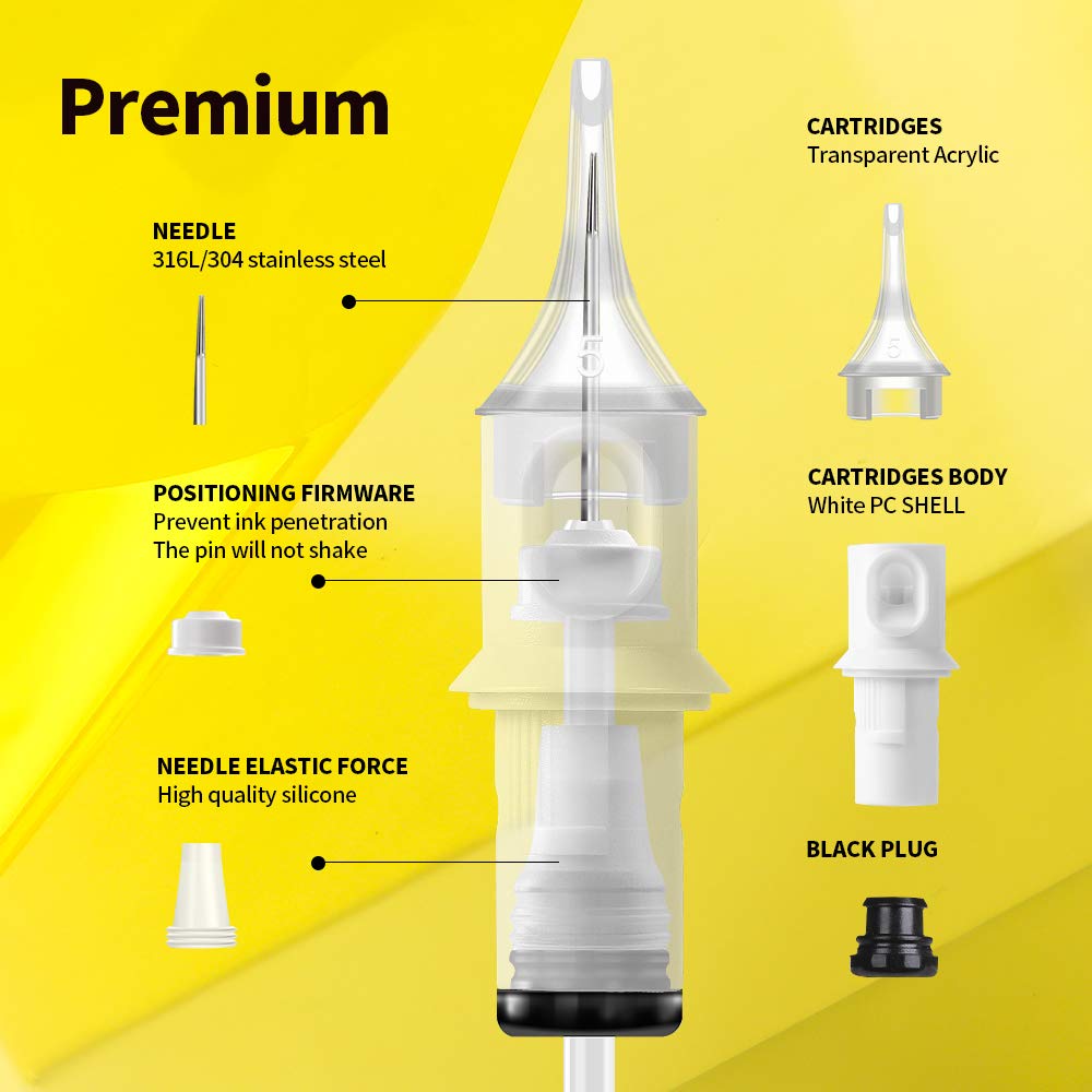 Tattoo Cartridges Needles 50Pcs Mixed #12 Standard Round Liner & Weaved Magnum Shader & Curved/Round Magnum Shader Soft Edge 3RL 5RL 7RL 9RL 7M1 9M1 11M1 7RM 9RM 11RM EN05S-50KIT-F
